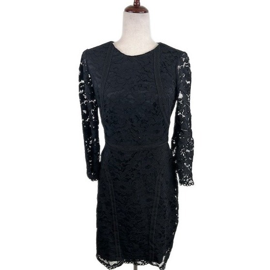 Adrianna Papell Black Lace Dress Women's Size 6 Long Sleeve Cocktail Party